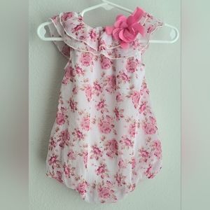 Princess Rose - Girl's Pink Floral Romper Sz 3/6M